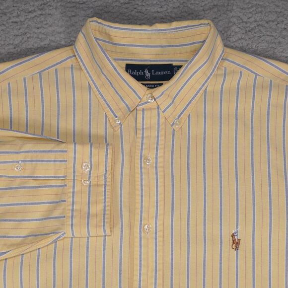 Polo Ralph Lauren Shirt Mens 18 36/37 Oxford Yellow Button Down Long Sleeve - Picture 1 of 15